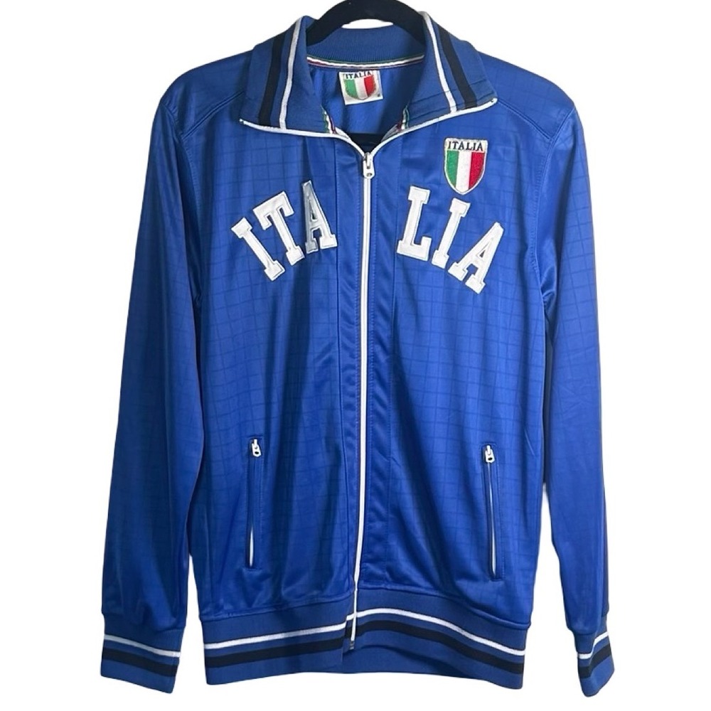 Italia Soccer Track Jacket Blue Grid Pattern Full Zip Men's Size Large Football